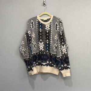 Giorgio di Firenze Mens Geometric Intarsia Knit Sweater Made in Italy Grey XL
